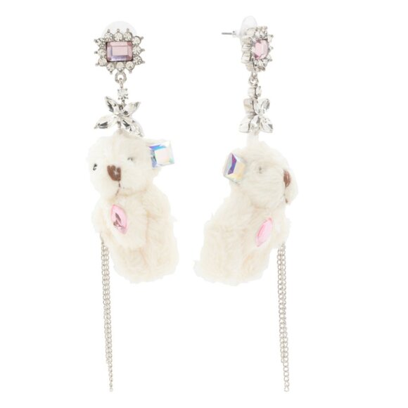 BETSEY JOHNSON Jewelry - BETSEY JOHNSON White Stone Plush Teddy Bear Drop Earrings